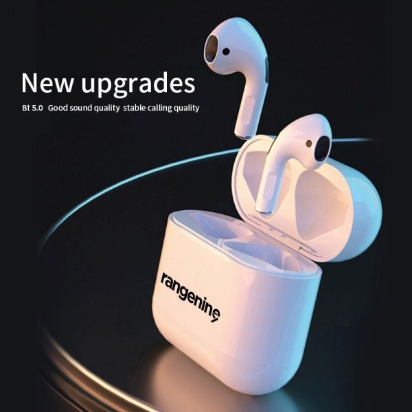 Rangenine Wireless Earphone with Hi-Fi Stereo Noise Cancelling Headphones, Fast Charging, Touch Control, Bluetooth 5.0, 4 Hours Run, IPX3 Waterproof Compatible with iPhones & Android Smartphones,White